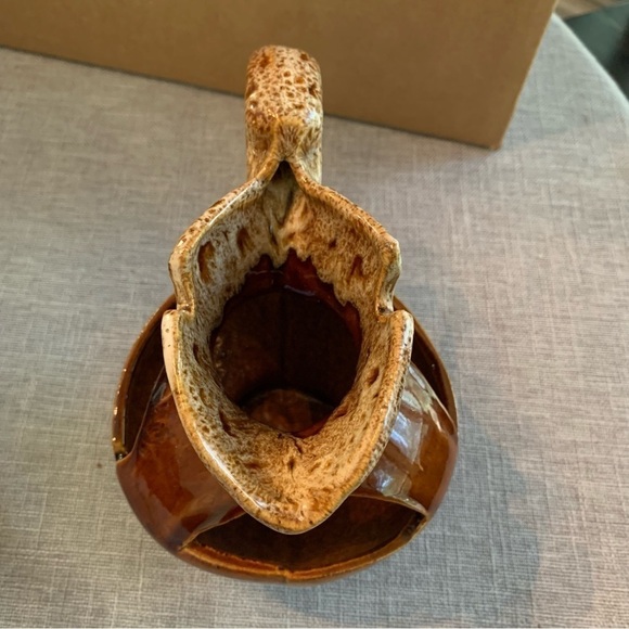 Studio Pottery Brown Glazed Strawberry Pitcher Planter 7” - Picture 5 of 8